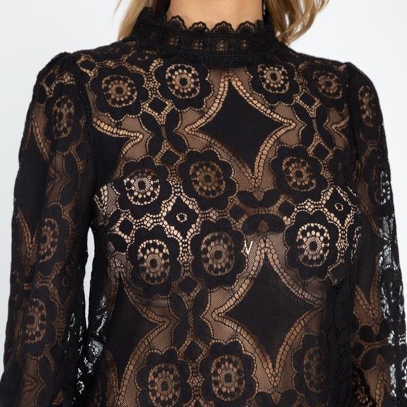 Black Sheer Floral Crochet Lace Top - Picture 5 of 6